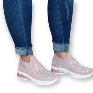 Pink Women Casual Sneaker Shoes with Sparkling Stones New, size various